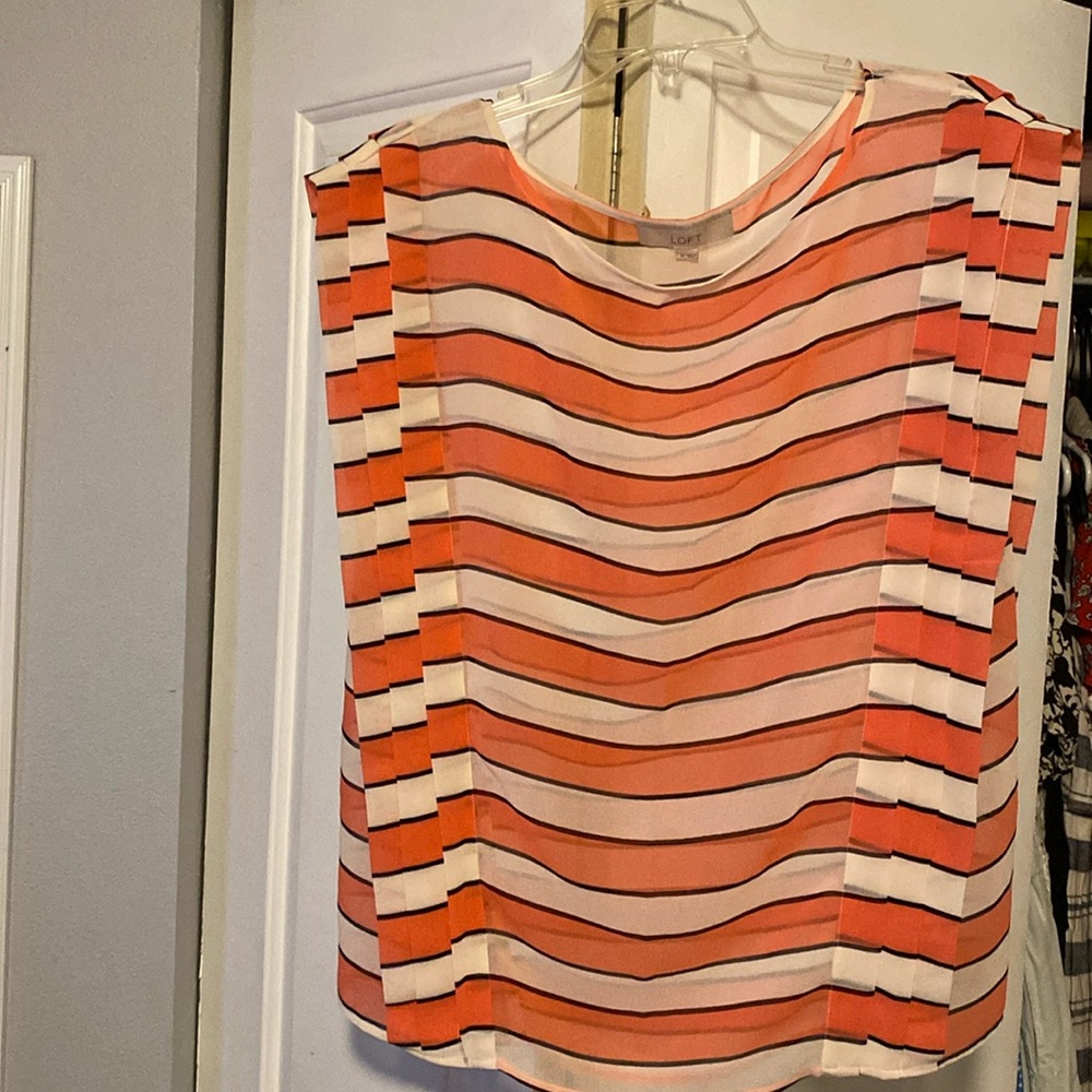 Like New! LOFT sheer pink,white and black stripe blouse.